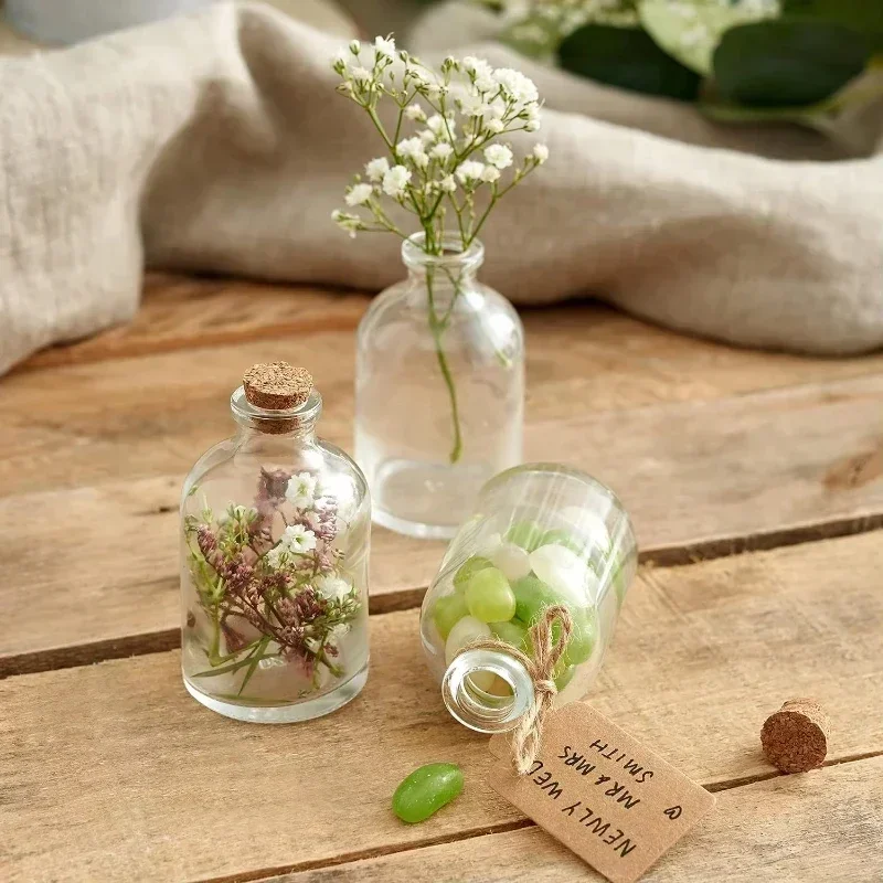 12pcs Mini Glass Bottles with Cork Twine Card Wish Bottle Decorative Hanging Jars for Wedding Decor Vials