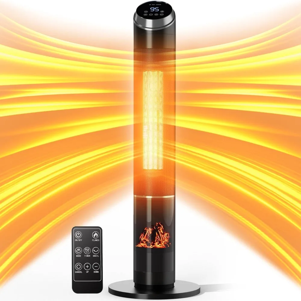 

Electric Heaters with 3D Flame Effect & Adjustable Thermostat & 80° Oscillation Space Heater Portable Electric Heater Indoor