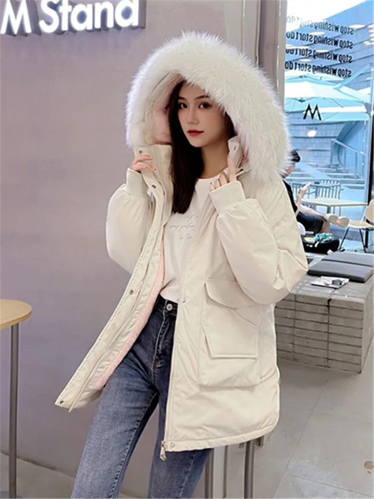 Faux FUR Spliced Hooded Coatเสื้อผ้าผู้หญิงหลวมThicken WARM PUFFER JACKET 2025 ใหม่แฟชั่นElegant Chic Lady Outerwear