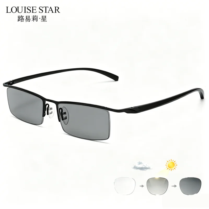 Classic Small Lens Men's Reading Glasses, Non Spherical Resin Photochromic Gray Reading Glasses, 0+25+50...+500