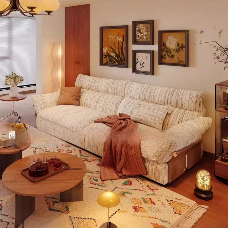 side sofa medium and ancient style living room small apartment removable and washable cotton and linen fabric sofa straight row