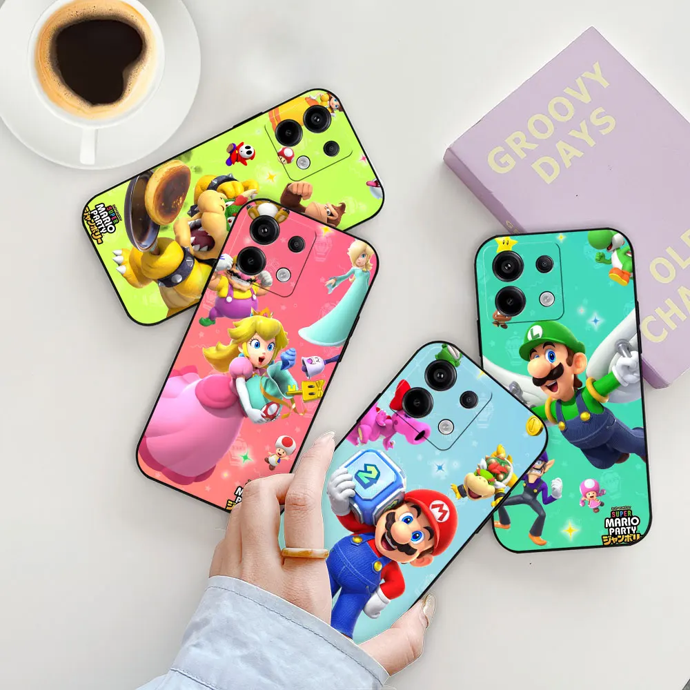 Cartoon Super M-Mario Bros Phone Case For Redmi Note 13 12 11 10 ProPlus 12S 11S 11T 11E 10S 9 9S 8 8T Pro Max Black Soft Cover