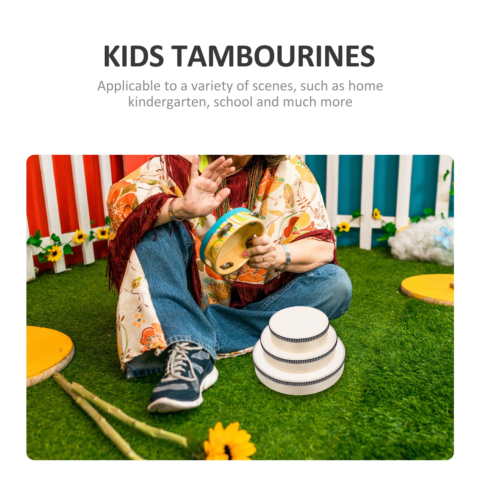 

3 Pcs Tambourine Instruments Music Toddler Musical Wood for Orff Hand Drum Child