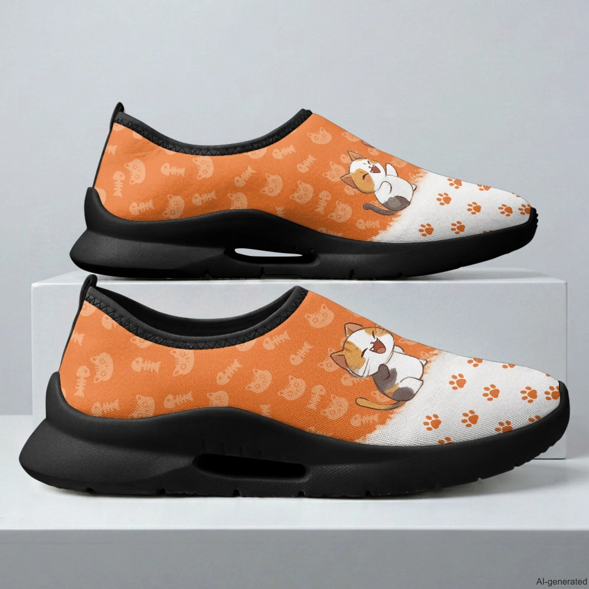 

XIXIRIMIDO Mens Casual Shoes Slip On Walking Sneakers Women Gym Workout Shoes Cat Pattern Breathable Mesh Shoes 35-48
