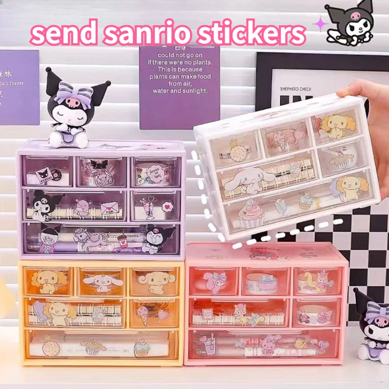 Imagem -04 - Miniso Sanrio Organizador de Mesa com Adesivos Kawaii Caixa de Armazenamento com Gavetas Hello Kitty Cinnamoroll Minha Melodia Decoração do Quarto Bonito