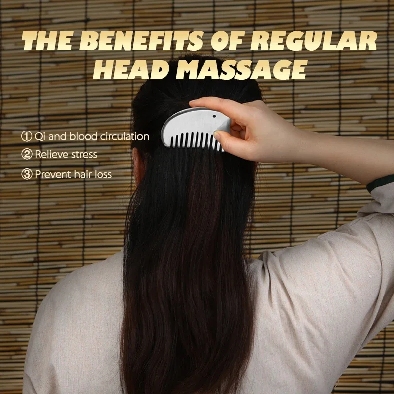 304 aço inoxidável Head Massage Comb, Saúde Gua Sha, Suavização do cabelo, Fisioterapia Spa Saudável, Raspando a Placa