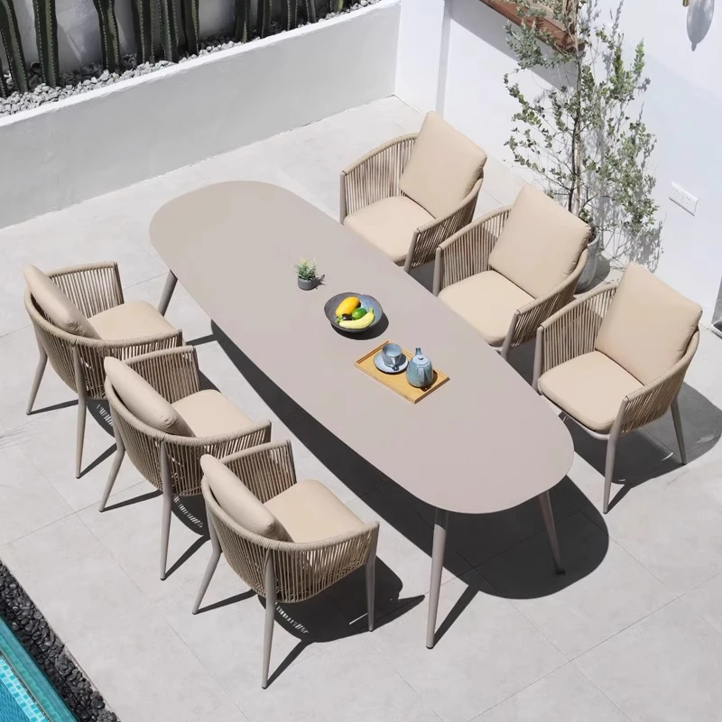 

！@Modern Durable Waterproof Rattan Chair and Anticorrosive Wooden Outdoor Table for Garden/Courtyard/Villa Leisure