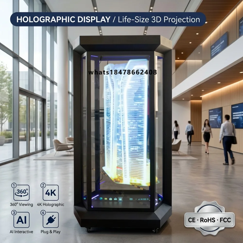 Smart Life-Size 3D Square Holotube Ai Interactive Transparent Showcase Cabin 4k Digital Ad Totem Player Kiosk for Company Event