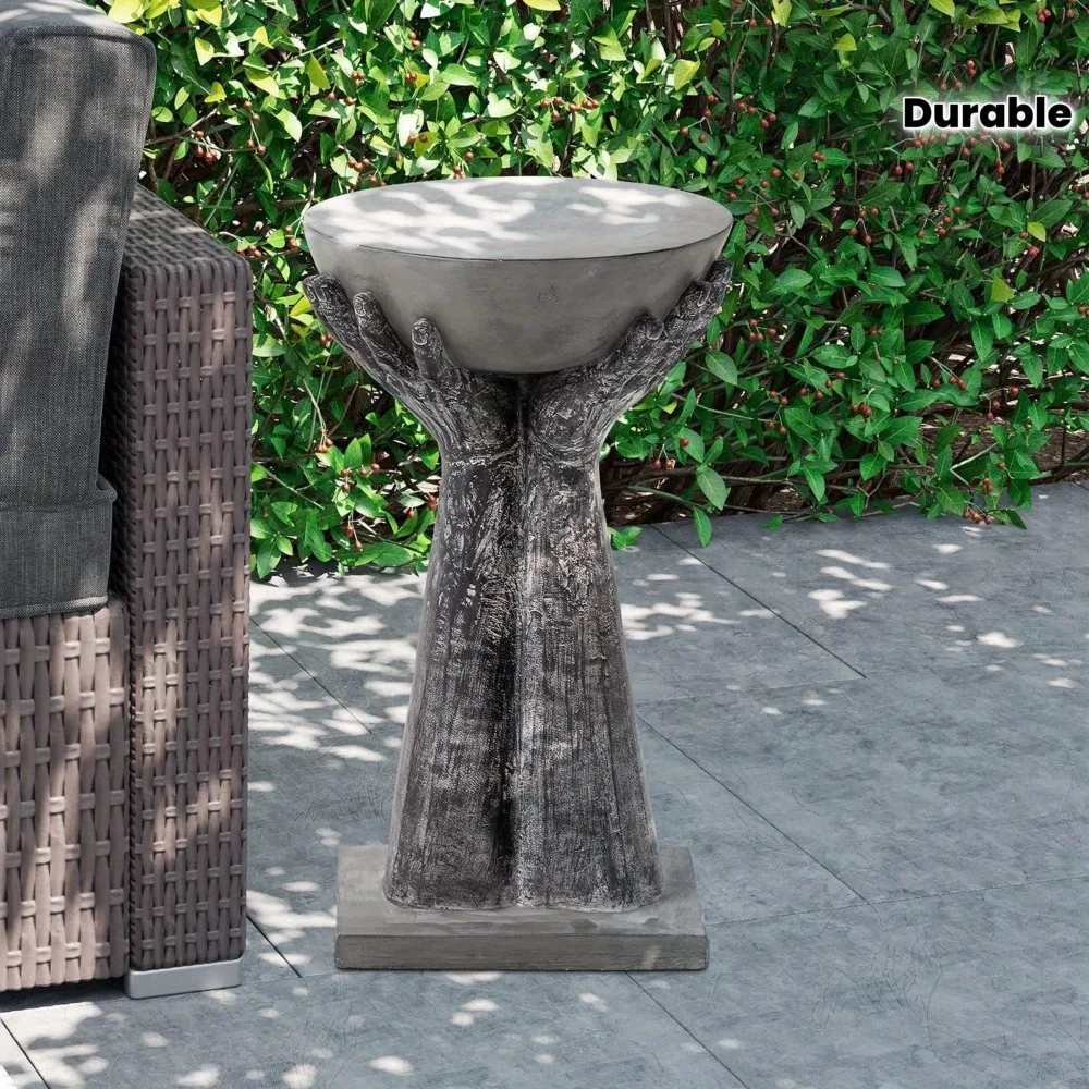 

Outdoor Hand-Shaped Concrete Side Table - All-Weather Top & Handcrafted Concrete End Table Suitable for Patio, Porch, Garden Stool and Plant Stand - Durable Decor Furniture, Summer!