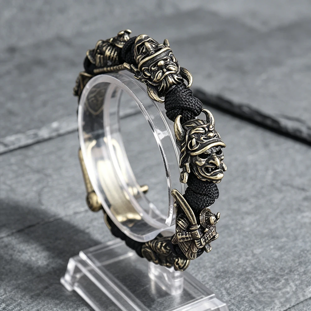 Nouveaux bracelets en paracorde réglables avec cordon pour masque Hannya, pour hommes et garçons, cadeau de survie en plein air, bijoux samouraï japonais faits à la main