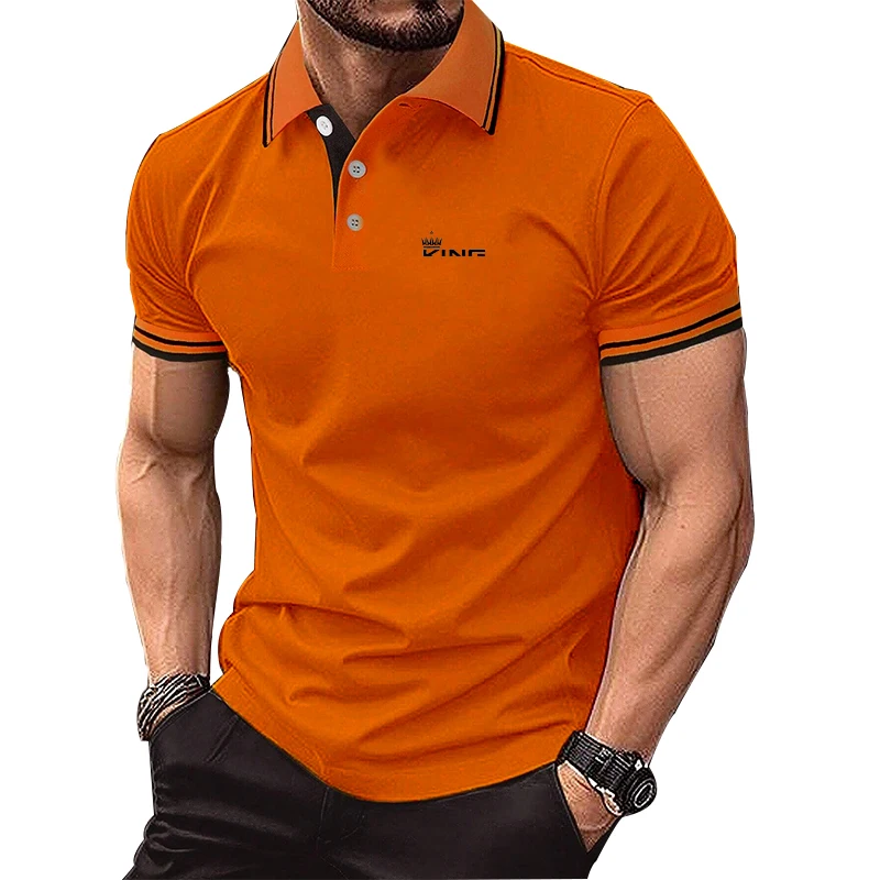 100% Polyester Men New Slim Fit Short Sleeve Lapel Polo Shirt Tops Men Clothes Sport Golf Polo Shirt Fashion Lapel Tops Polo