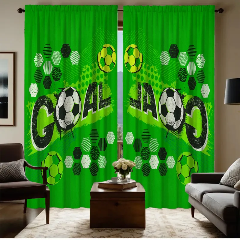 Football Curtain, Goal Sport Theme Blackout Curtains, Soccer Ball Print Kids Drapes, Boys Room Active Decor, 2 Panels