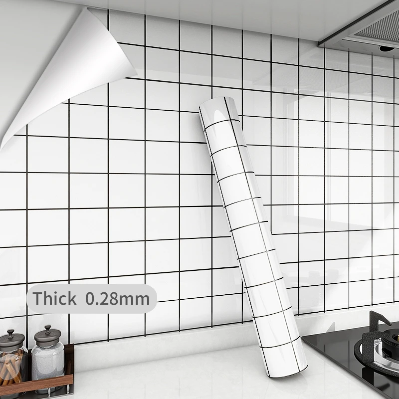

Black and White Wallpaper Peel and Stick Square Grid Contact Paper Waterproof Vinyl Wallpaper for Wall Desk Cabinet Countertop