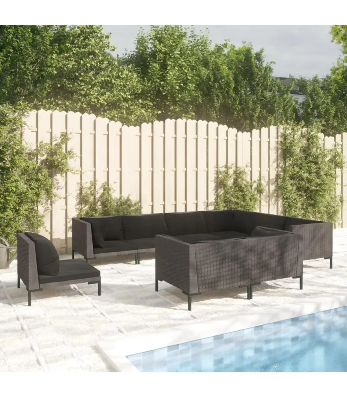 Garden sets Set garden furniture 9 PCs and cushions synthetic rattan dark gray