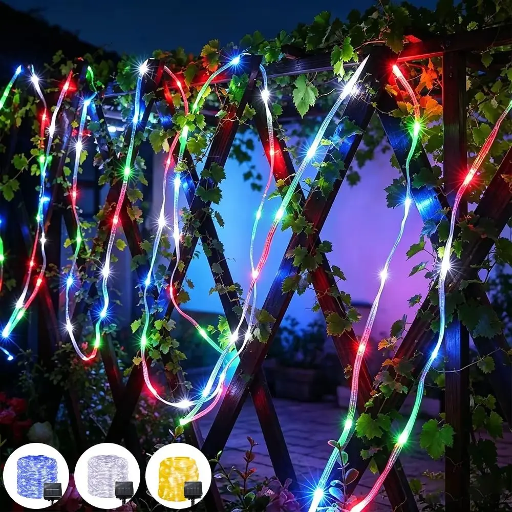 Courtyard Decor Waterproof Solar String Lights Energy Saving 50 LEDs Fairy Lights 8 Modes Durable LED Tube Lights Balcony Decor