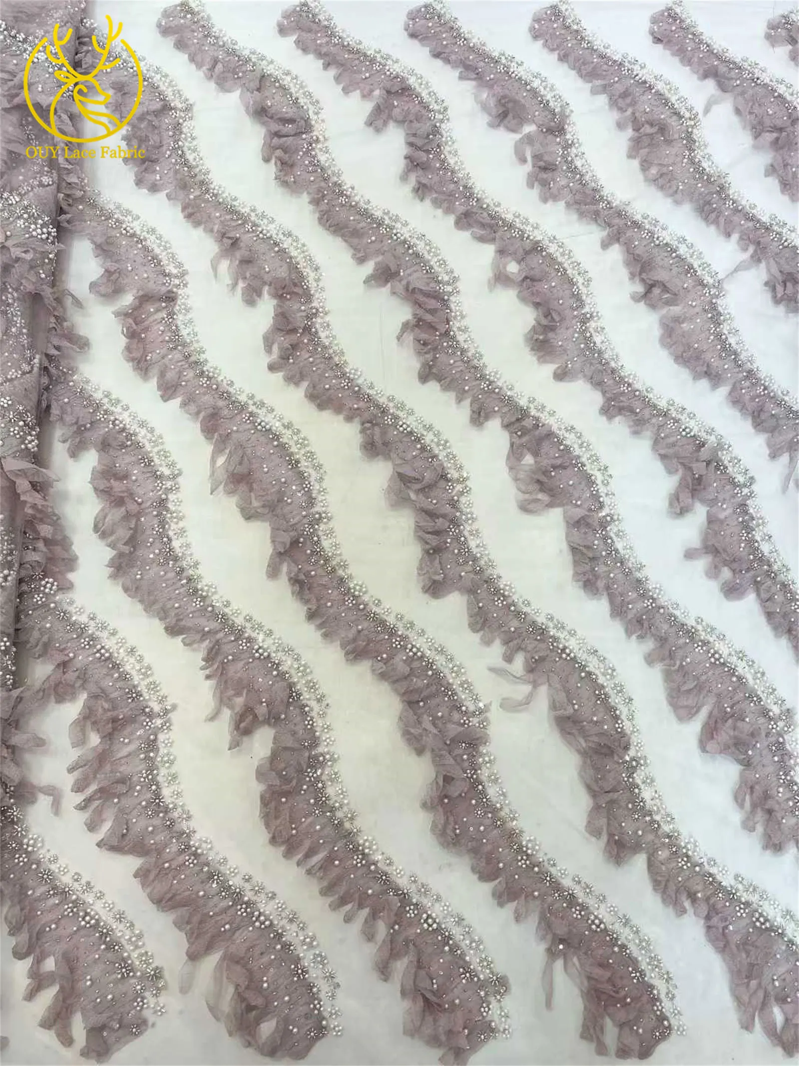 3D Mode Afrikanischer Tüll-Spitzenstoff 2026 Hochwertige Französische Pailletten-Perlen-Spitze für Brautkleider und Hochzeitskleider Nähmaterial – Detail 4