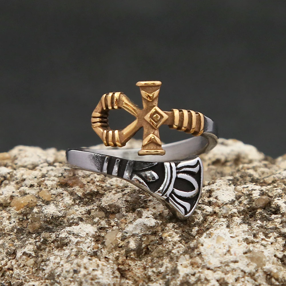 Gothic Vintage Stainless Steel Seal Cross Egypt Ring For Men Women Punk Biker Egyptian Anka Cross Ring Fashion Jewelry Wholesale