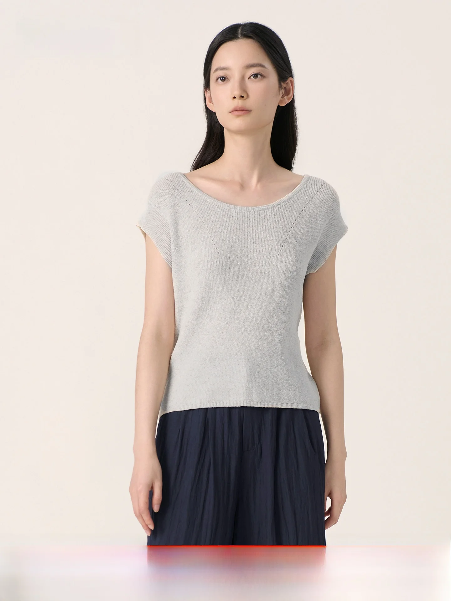 

BSiEE Summer 2025 round Ne Svel Ba Strap Hollow out Knitted Top Small Women's Premium Faion Commute Sle