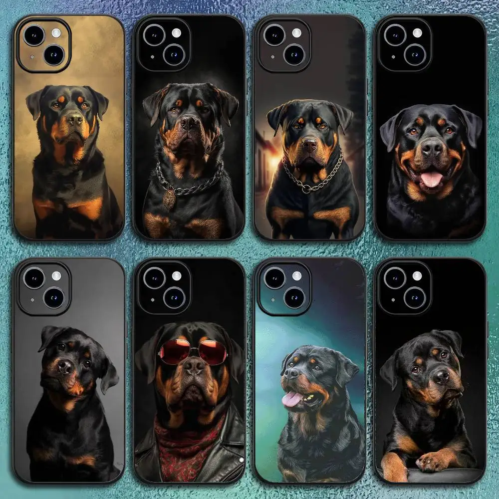 Niedliche Rottweiler-Hunde-Handyhülle für iPhone 17 12 13 14 15 16 Pro Max Plus. Klassische schwarze Softshell