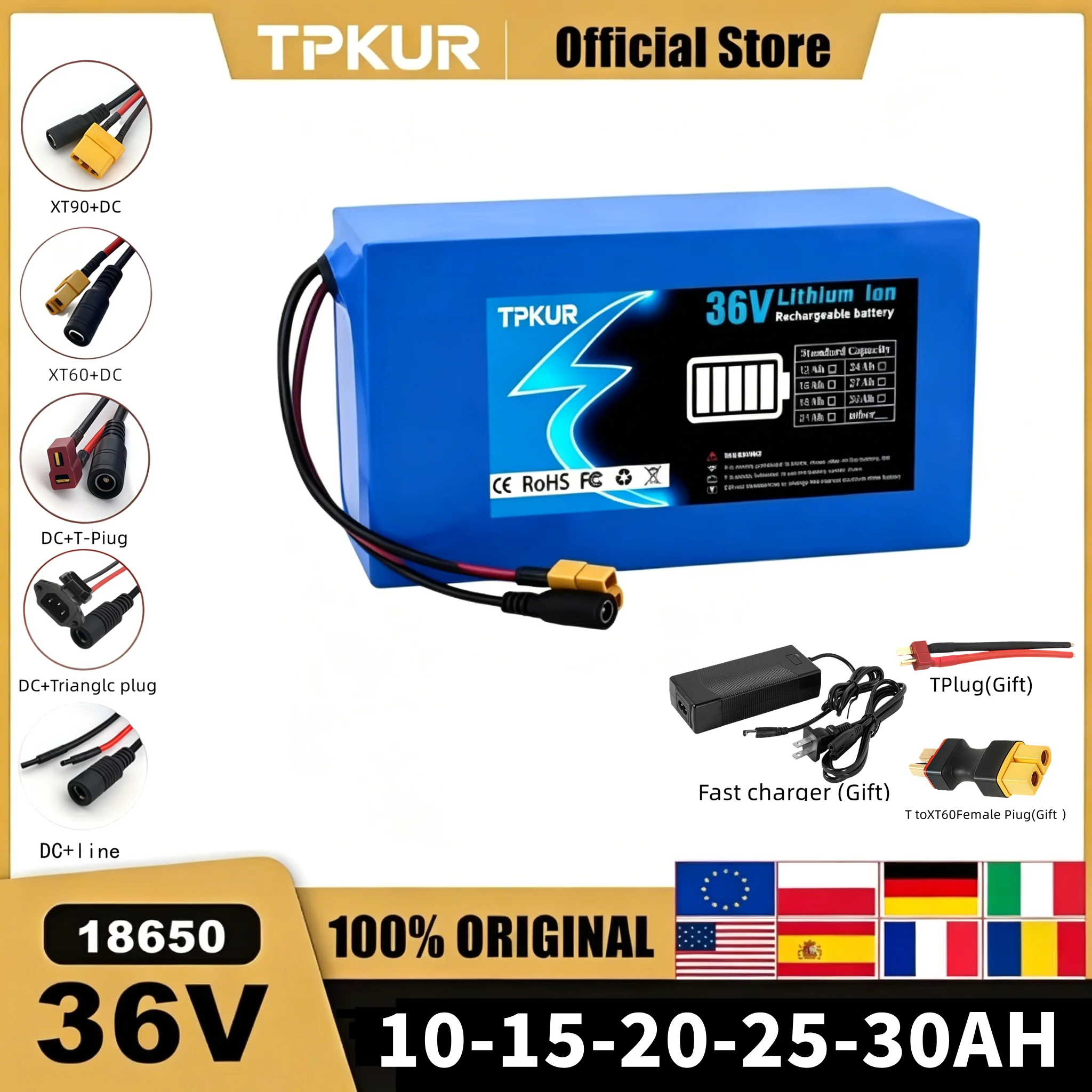 

brand new 36V 10Ah 15Ah 20Ah 25Ah 30Ah 18650 Lithium battery pack Built in BMS For E-scooter tools camping+42V Charger
