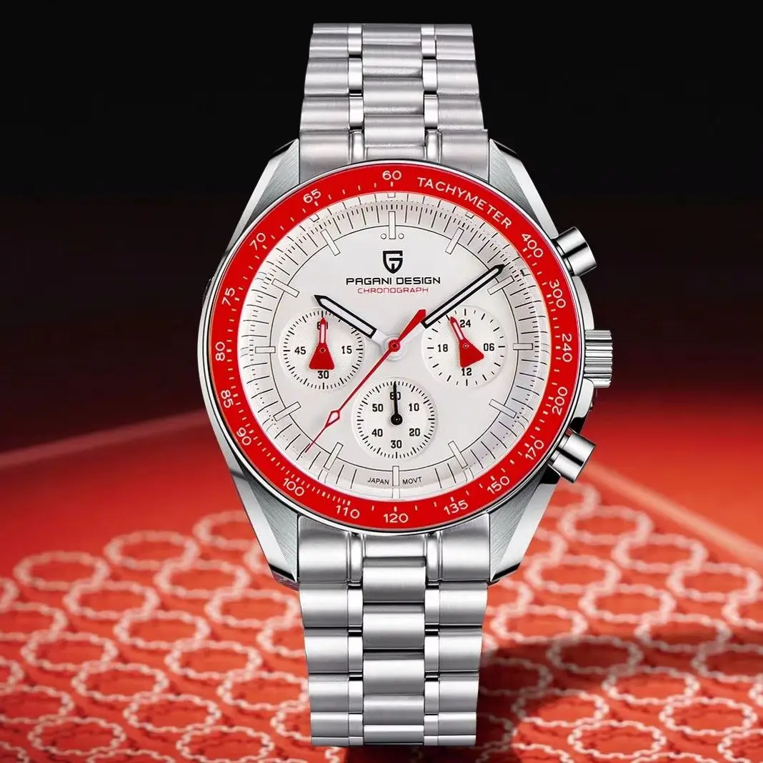 PAGANI DESIGN 2026 Nouvelle montre à quartz de luxe en verre saphir rouge pour hommes, chronographe sport rapide, montre-bracelet étanche, cadeaux pour hommes