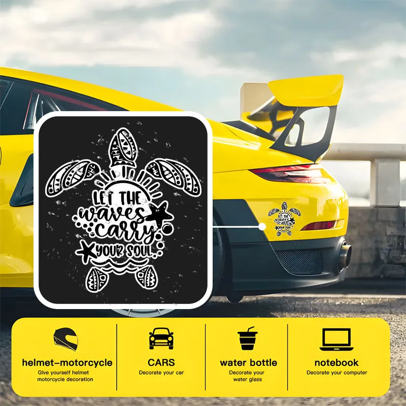 Let The Waves Carry Your Soul Sea Turtle Waterproof Sticker Black White Decal for Car Laptop Truck Wall