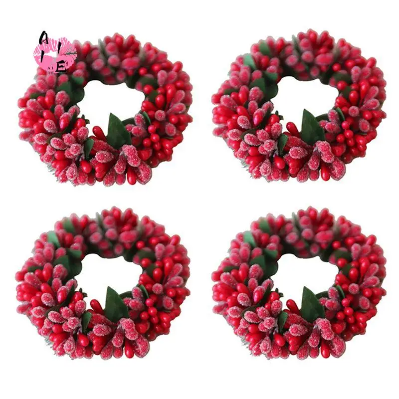 A11E-Red Berry Candlesticks Berry Candle Holder Christmas Tealight-Candle Holder Garland For Christmas Mini Ornament