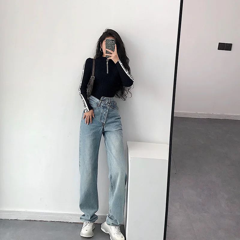 

Джинсы-дэды прямого кроя в уличном стиле для молодых девушек, широкие брюки с высокой талией для женщин 18-24 лет