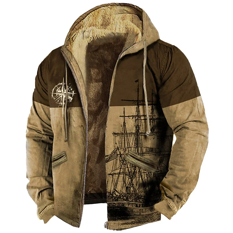 

Winter Jackets Men Zip-up Fleece Male Coat Hoodies Compass Boat Cross Padding Parka Clothing Windbreaker Sweatshirts Outerwears