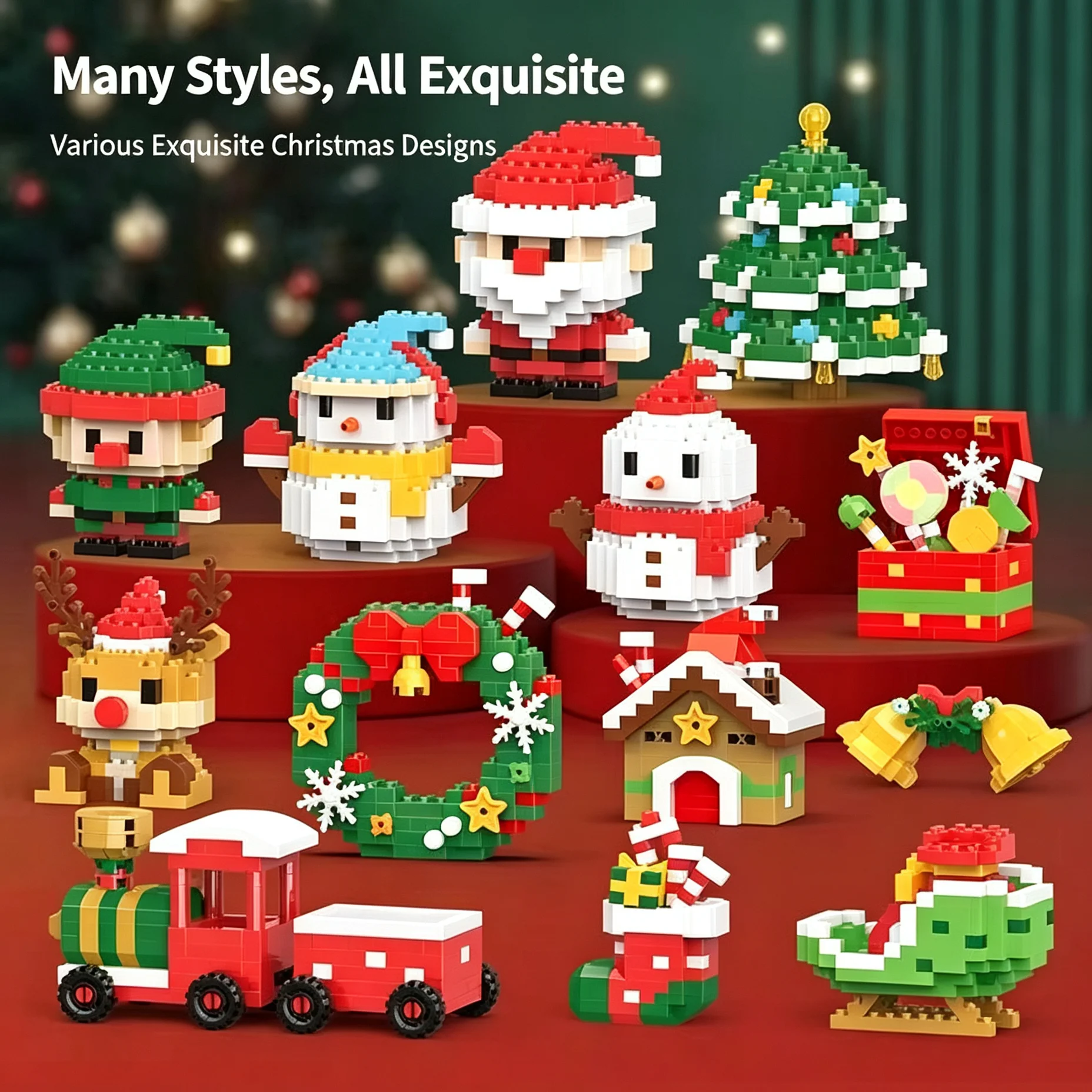 Christmas Mini Micro Brick Figures, Santa Elf Snowman DIY Ornaments, Xmas Stocking Fillers Kids Decor Gifts view 2