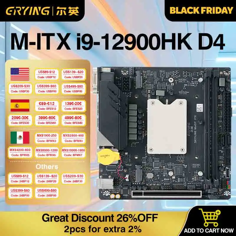 DIY Gaming Computer ERYING M-ITX DIY Desktop Motherboard with Onboard CPU Core Interposer Kit i9 12900HK  14C20T DDR4 pc gamer