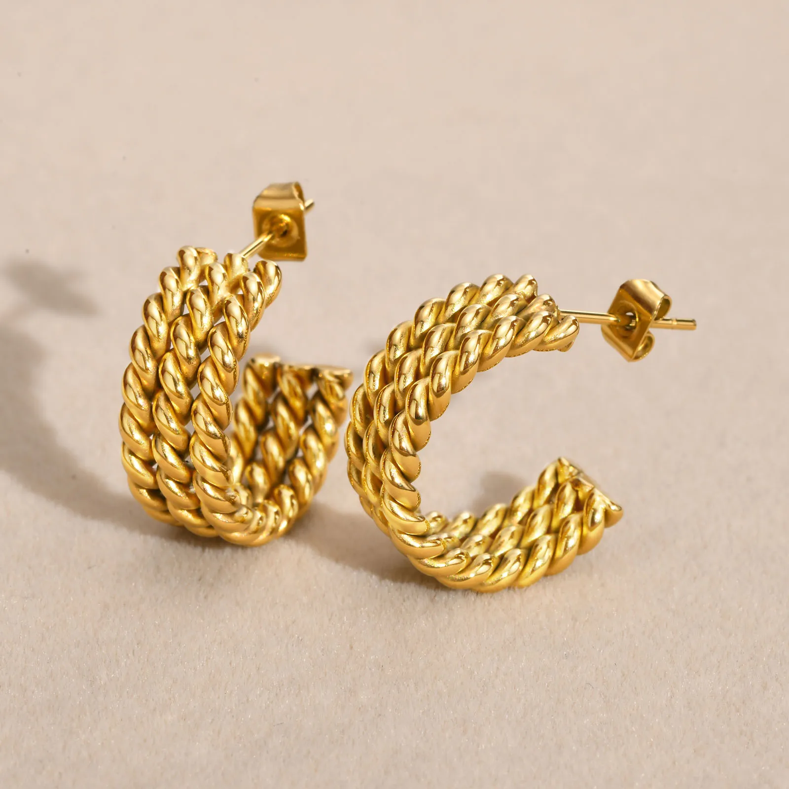 Triple Braided Stainless Steel Twist Rope Earrings, Minimalist Open Hoops for Women Fashion Gift image 6