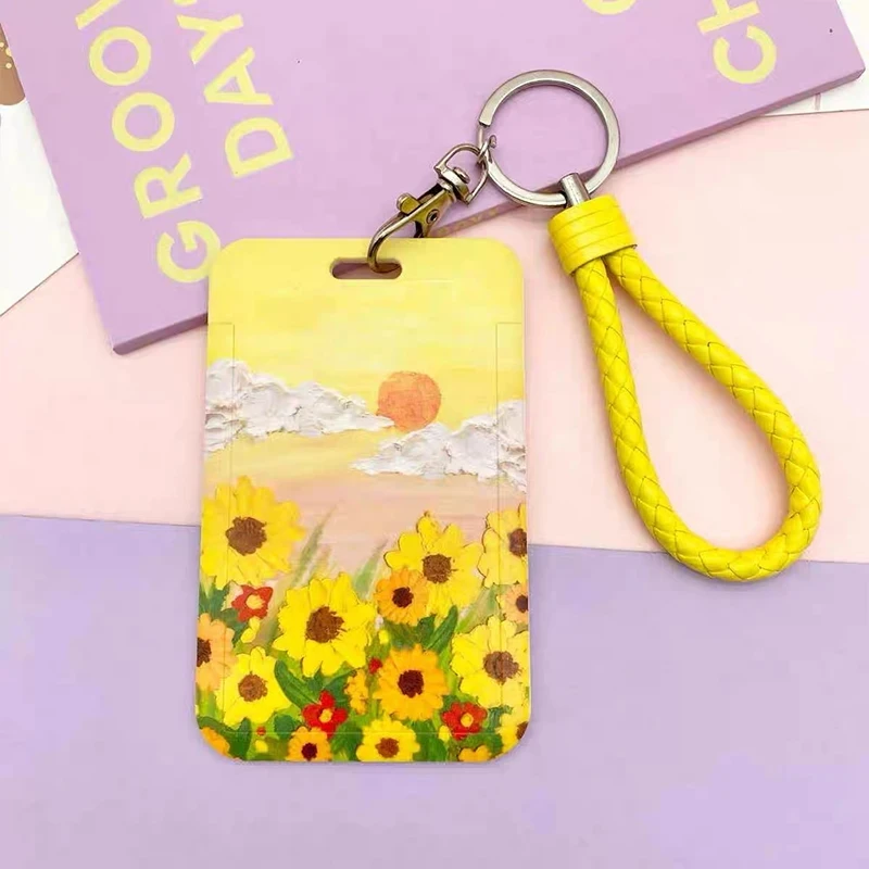 1Pc Cartoon Oil Painting Business Card Holder Women Men Credit Card Holders Bank ID Holders Badge Child Bus Card Cover Case