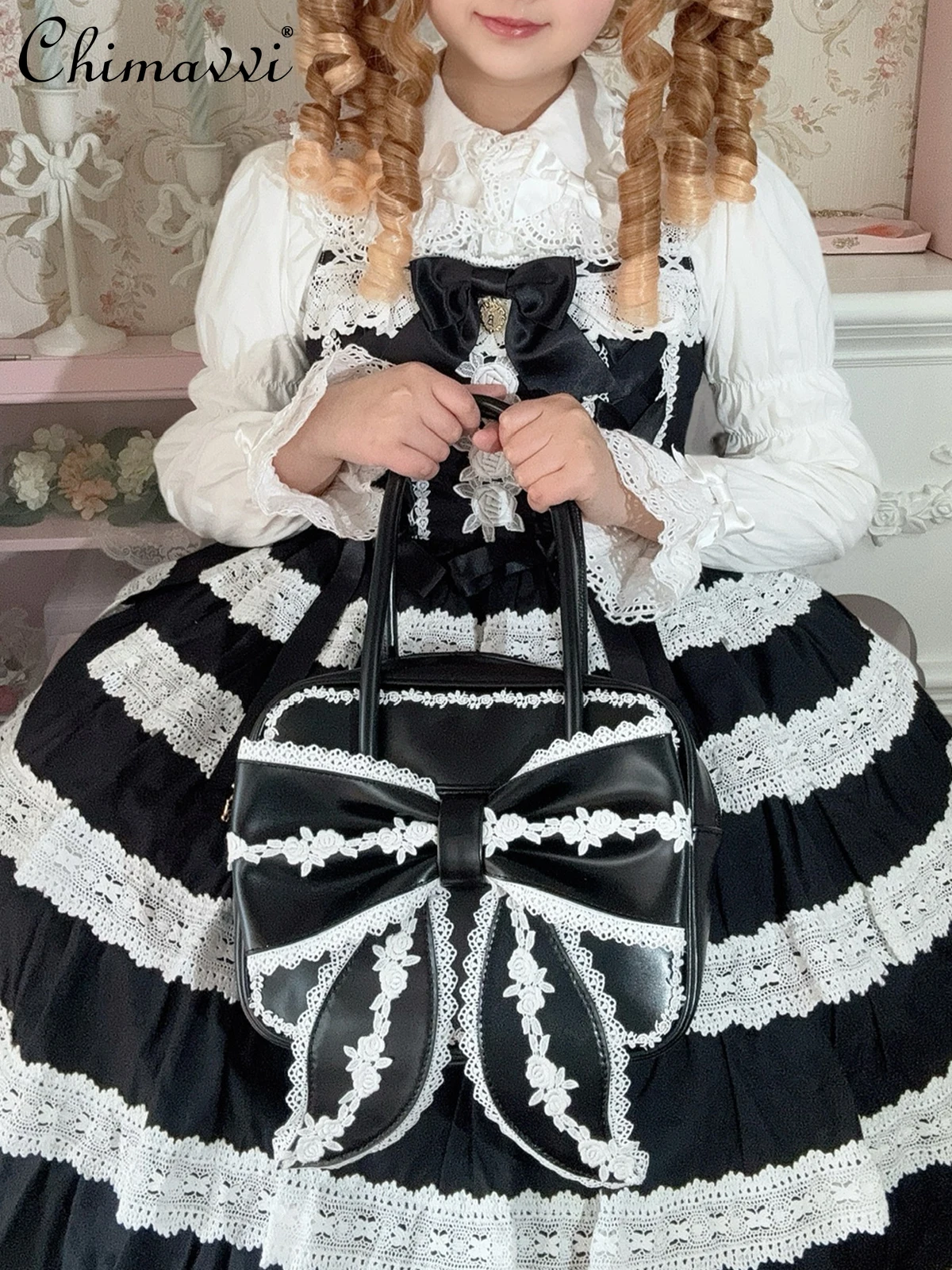 Original Japanese Style Retro Lolita Bag Sweet Girl Lace Handbag Princess Cute Bow Ladies Elegant Versatile Shoulder Bag