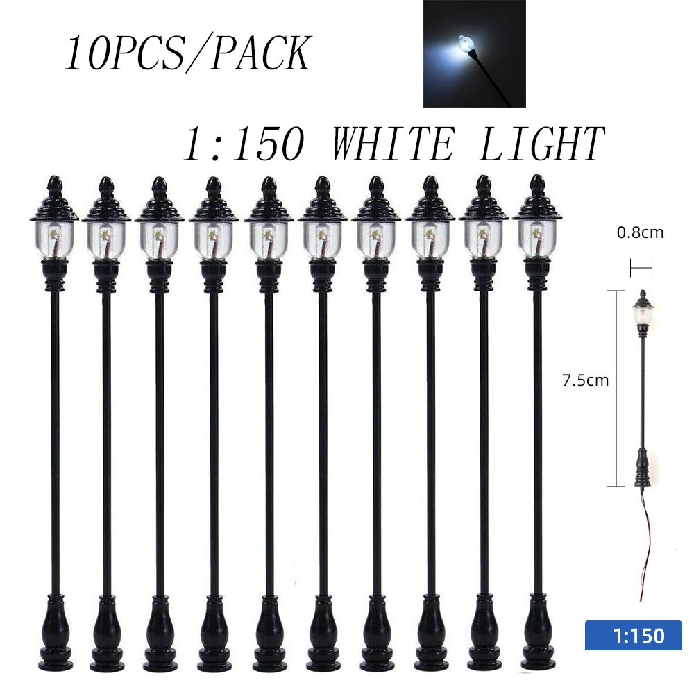 SANMERSEN 10 stücke Maßstab 1:87/150 Warm Weiß Modell Straßenlaternen Layout Laternenpfahl Eisenbahn Zug Garten Spielplatz Landschaft Led Lampe Beleuchtung 7