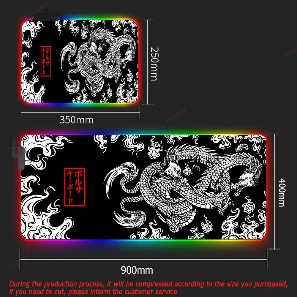 Imagem -03 - Black Led Light Gaming Mouse Pad Desk Mat hd Backlit Rgb Dragão Gamer Acessórios pc Computador Tapete 30x80