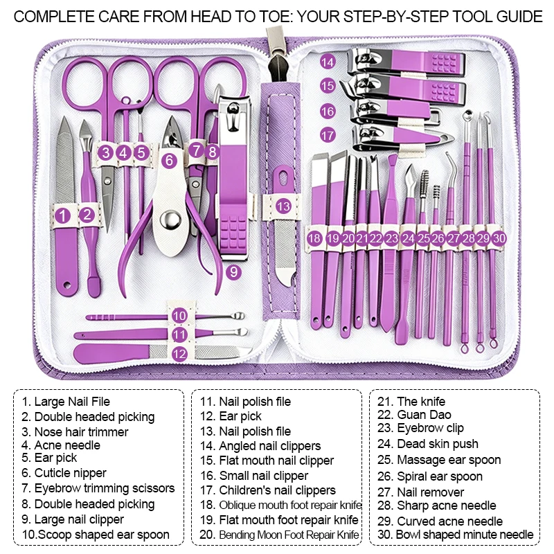 30PCS Manicure Set Pedicure Kit Professional Nail Clipper Set Stainless Steel Manicure Kit Nail Kit with Storage Box for Family - view 5