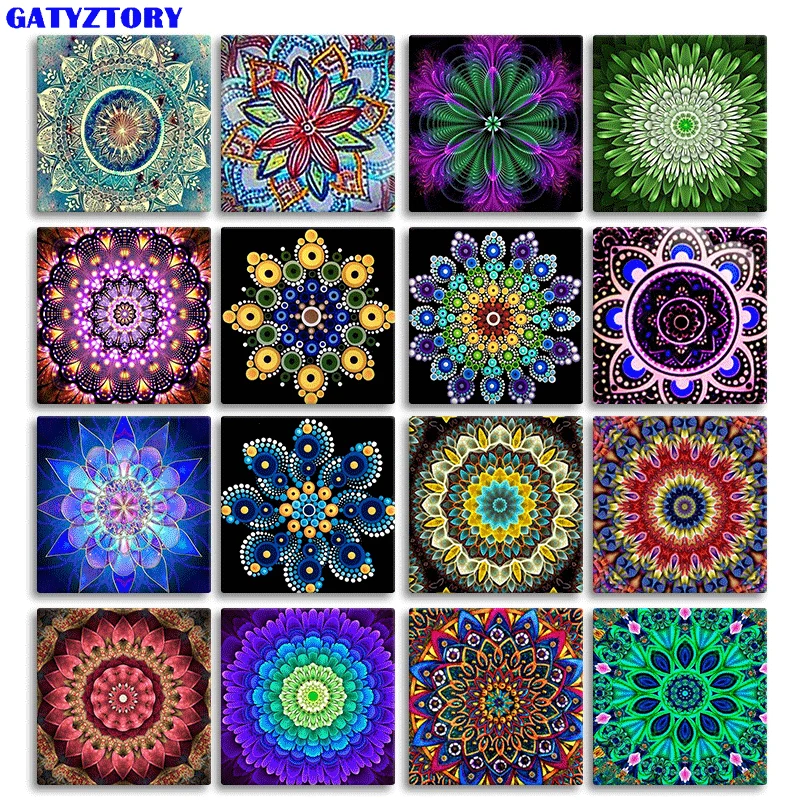 

GATYZTORY Mandala Oil Painting By Numbers Flower Framed Modern Home Decoration Acrylic Paint Drawing Canvas HandPainted Gift