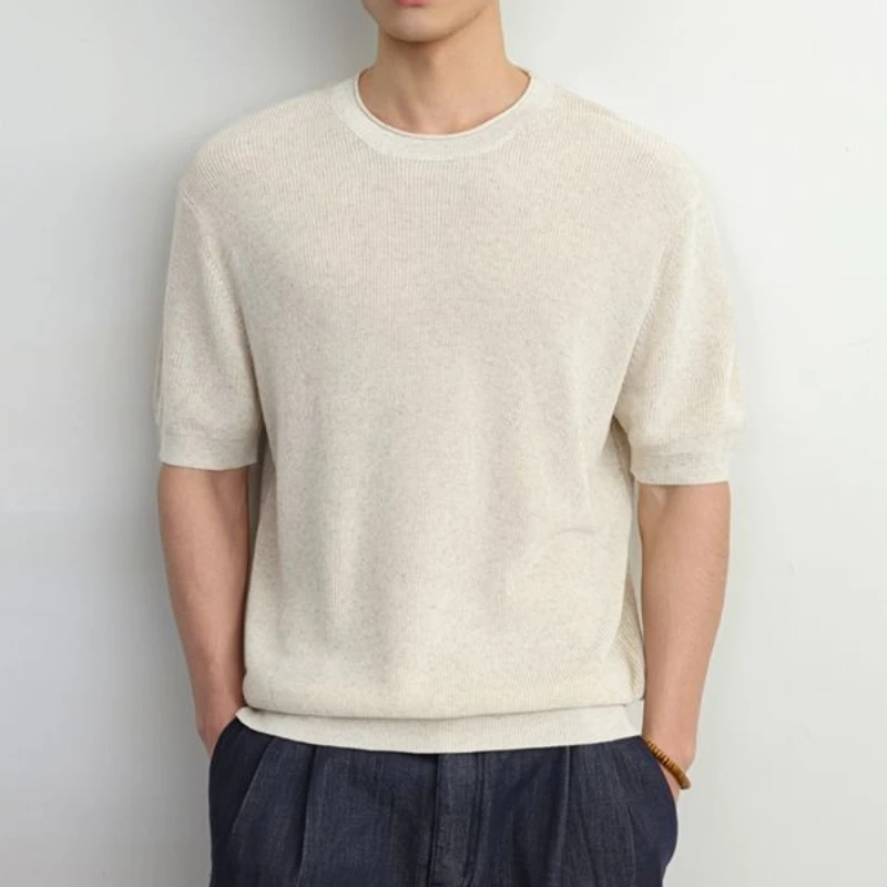 Men's Summer New Knitted Short Sleeve Loose Breathable T-shirt Retro — купить у AliExpress WW