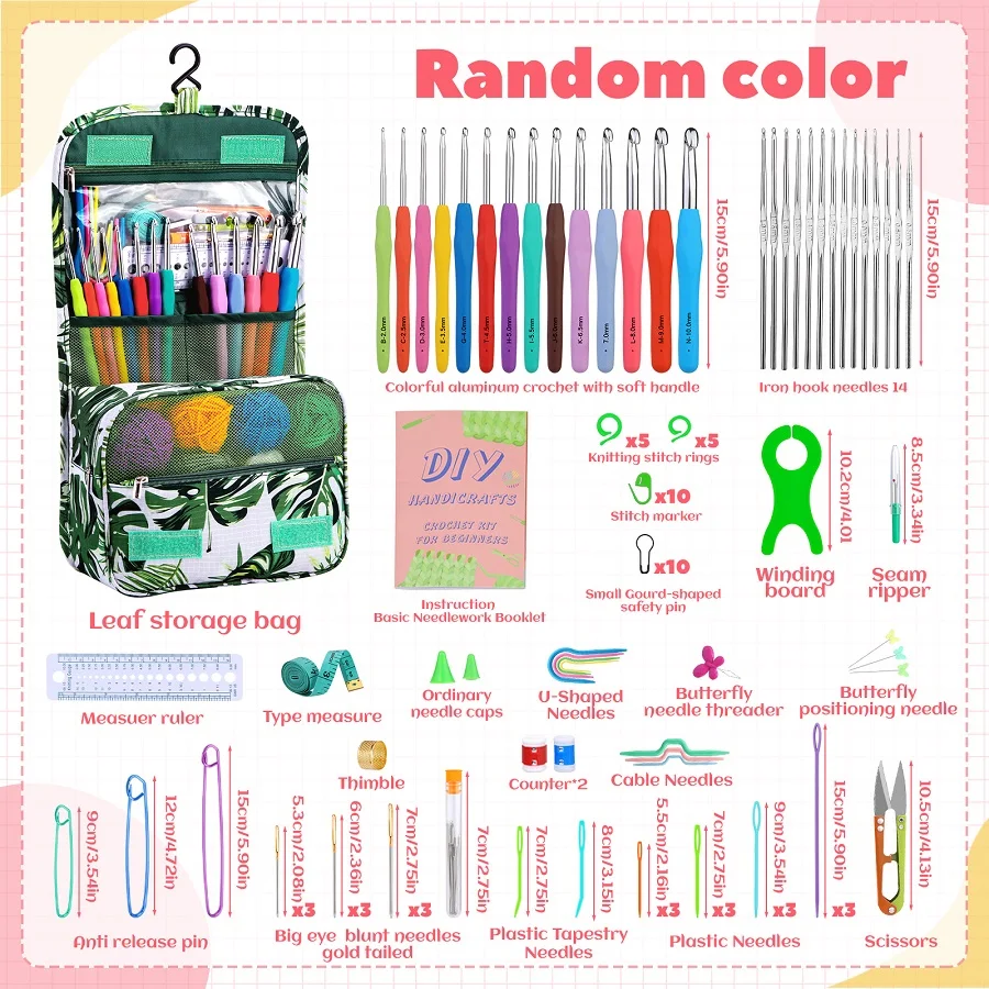 122Pcs Crochet Starter Set for Beginner Include Yarn Ergonomic Colorful Aluminum Crochet Hooks Single-Head Iron Needles