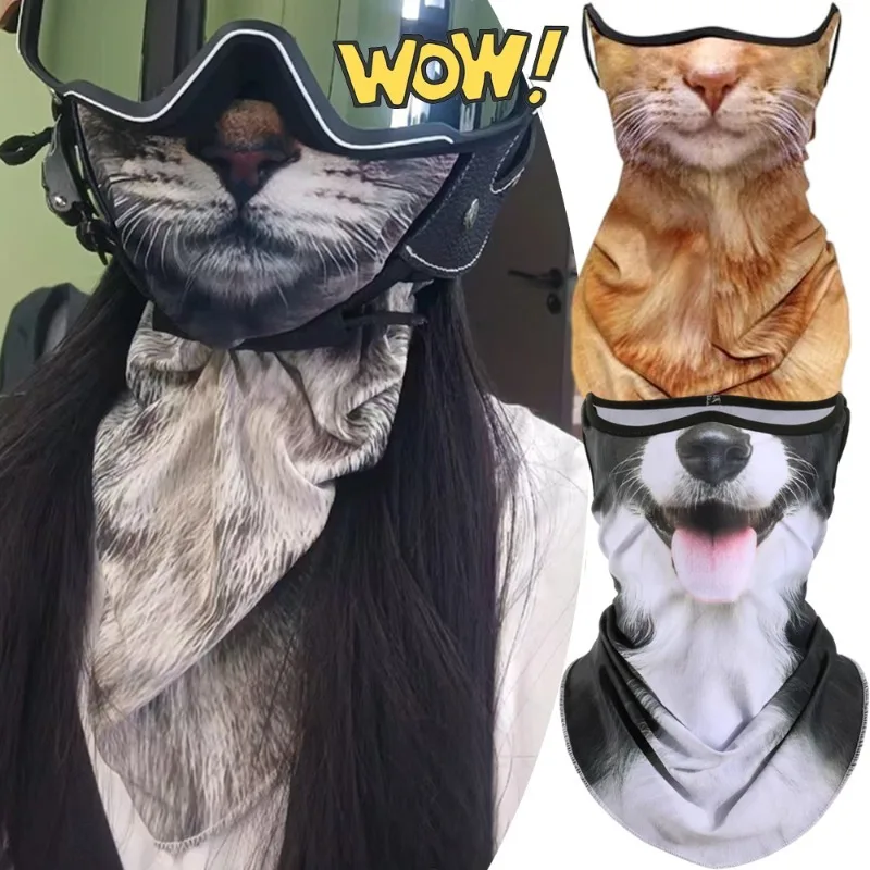 3D Animal Face Mask Cover UV Protect Sunscreen Ice Silk Mask Face Neck Wrap Cover Women Men Outdoor Cycling Face Scarf Cat Dog