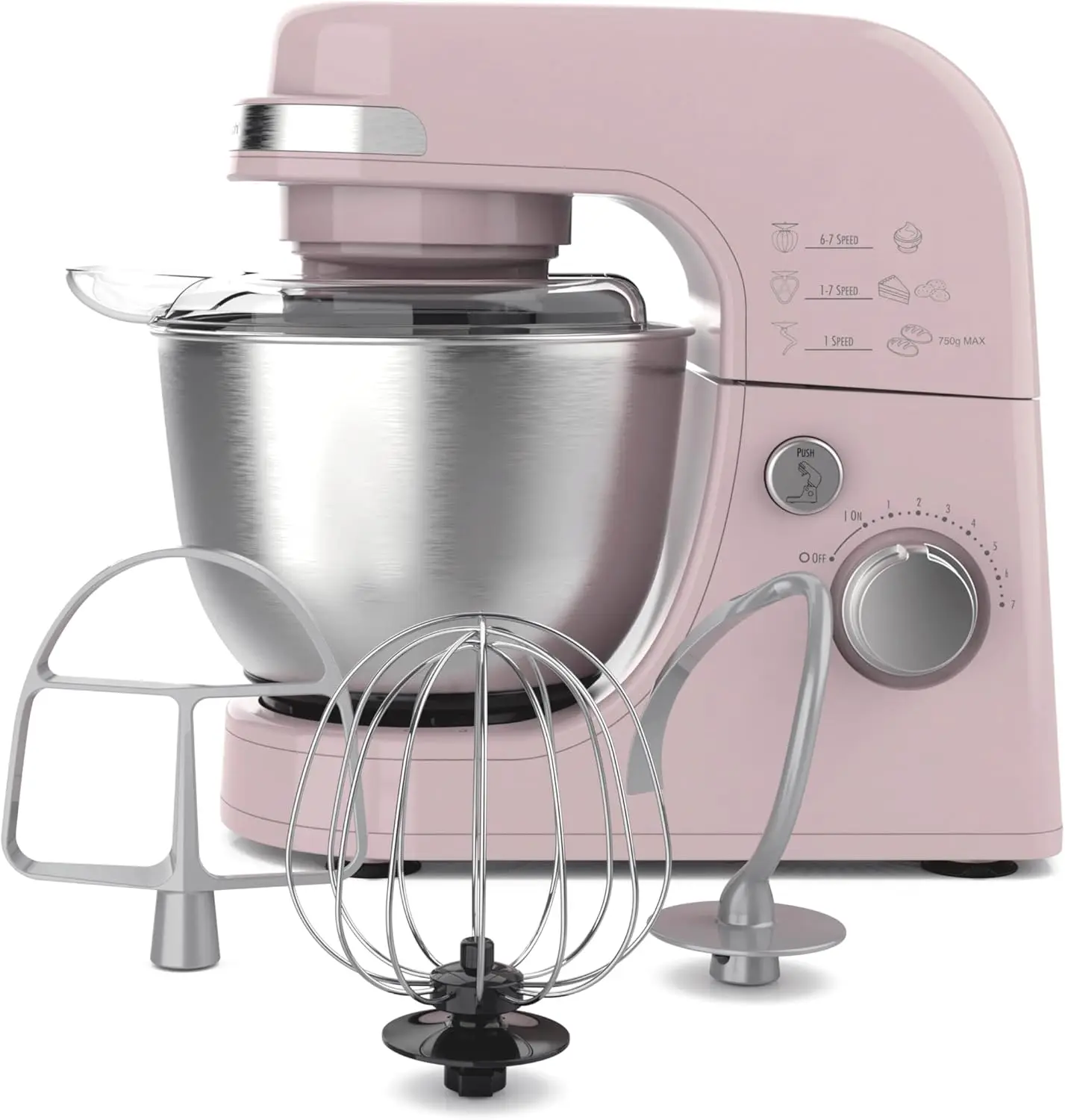 

Electric Stand Mixer, 4 Quarts, Dough Hook, Flat Beater Attachments, Splash Guard 7 Speeds with Whisk, Rose