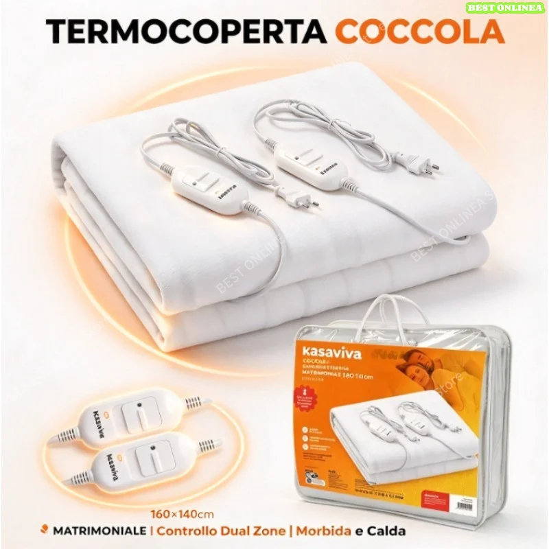 Coperta elettrica in flanella bianca, dimensioni 150x80 cm, per riscaldare il letto, con 3 livelli di temperatura regolabili, potenza massima di 60 W e tessuto in poliestere morbido, ideale per