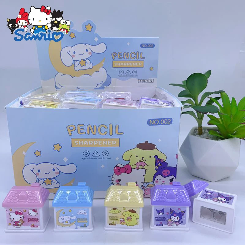 2/48pcs Sanrio Cute Cartoon Cinnamoroll Hello Kitty Small House Pencil Sharpener Students Double-Hole Pencil Sharpener Wholesale