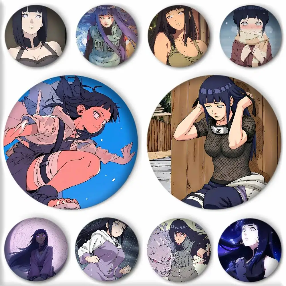 Anime Naruto Hinata Hyuga Badge Round Art Brooch Clothes Backpack Accessories Lapelnd Laserh