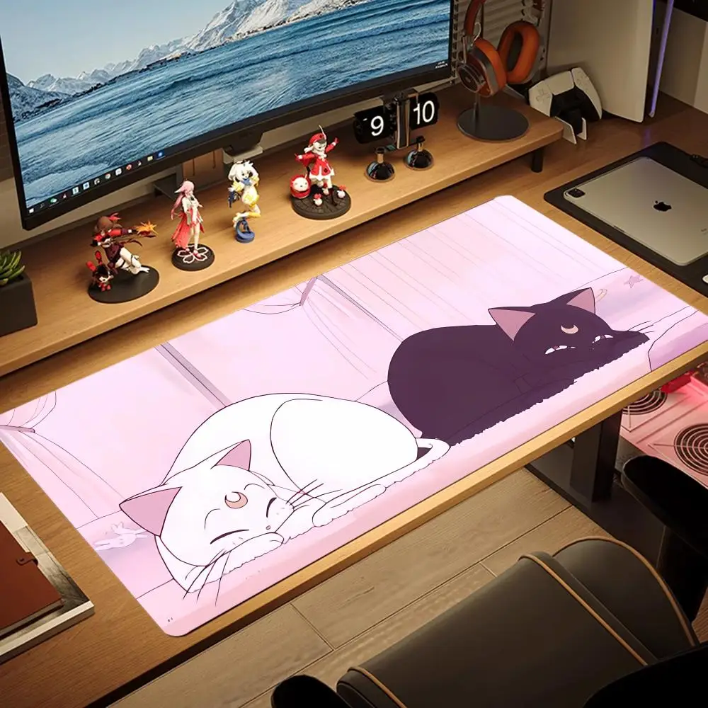 Cute Anime cat Mouse keyboard Pad playmat Large MousePad carpet Gaming Rubber Lock Desk Mat monitor Computer Gamers work office