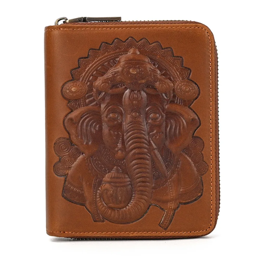 

Кожаная сумка для карт, большой вместительный короткий кошелек из воловьей кожи, модный держатель для нескольких карт на молнии, кредитная карта, визитная карточка, мужской