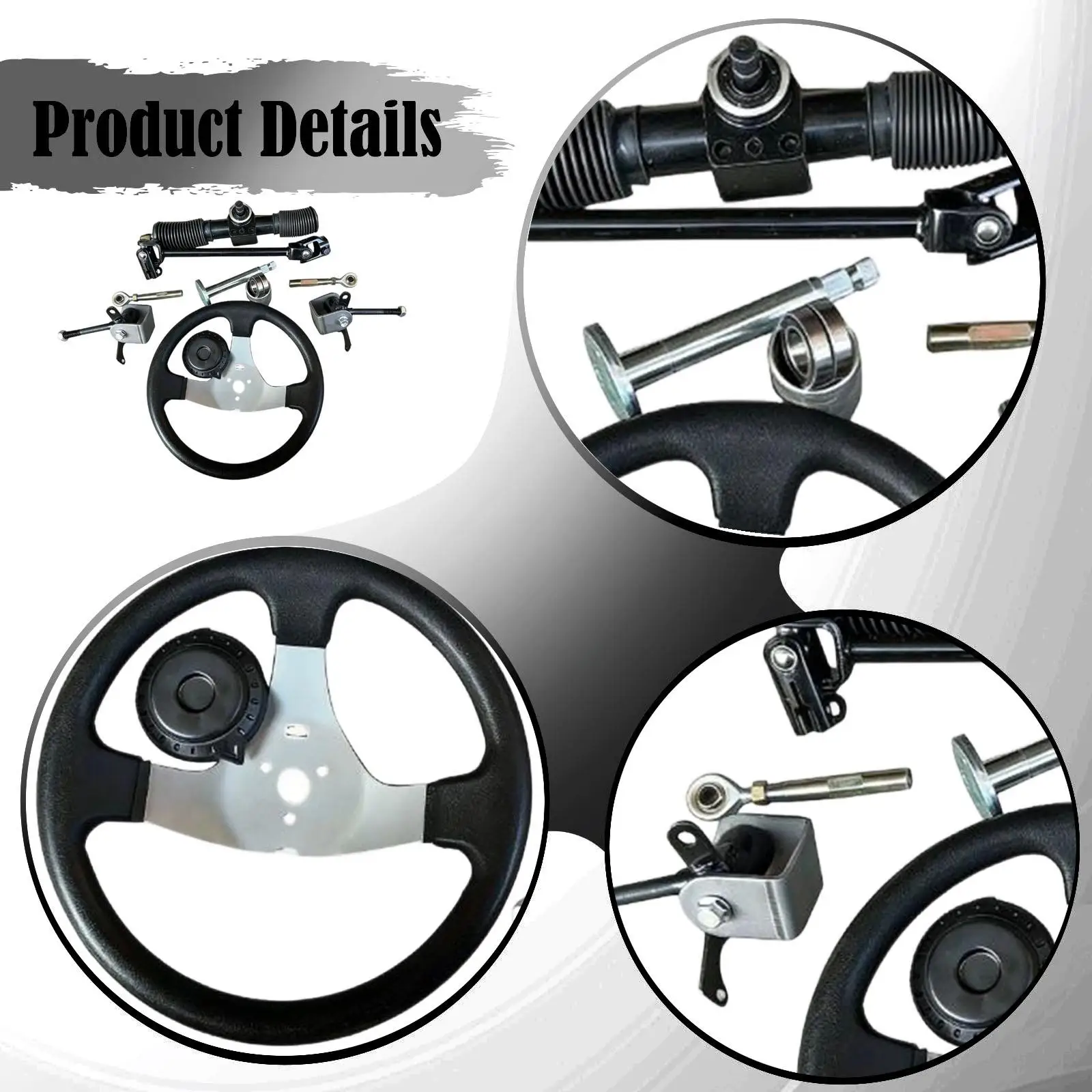 Go Kart 300mm Steering Wheel Steel Kit Replace Metal Easy Installation for DIY Enthusiasts Parts Adjustable Shaft Set