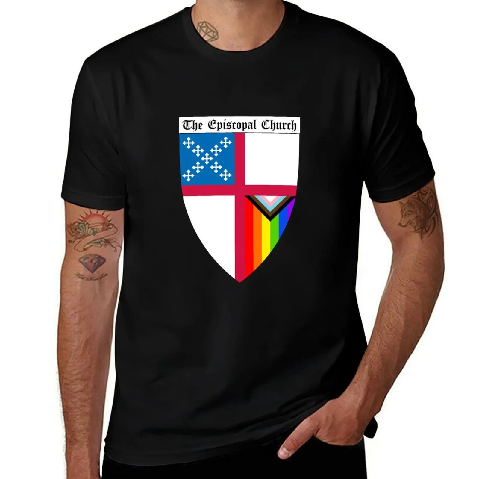 Episcopal Church Shield with Progressive Pride Flag Vertical Rainbow PNG Cut Out 2 T-Shirt for a boy black t-shirts for men