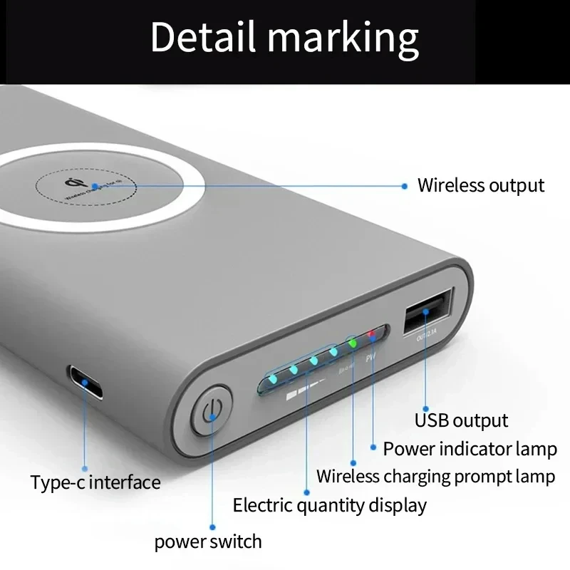 

10000mah Power Bank Two-way Wireless Fast Charging Power bank Portable Charger Type-c External Battery For Samsung For Iphone